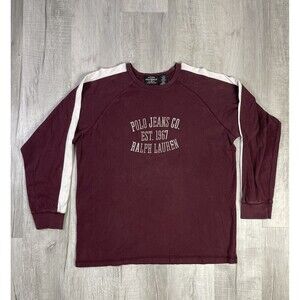 Vtg Y2K Polo Ralph Lauren Jeans CO. T Shirt Mens Large Maroon Long Sleeve O